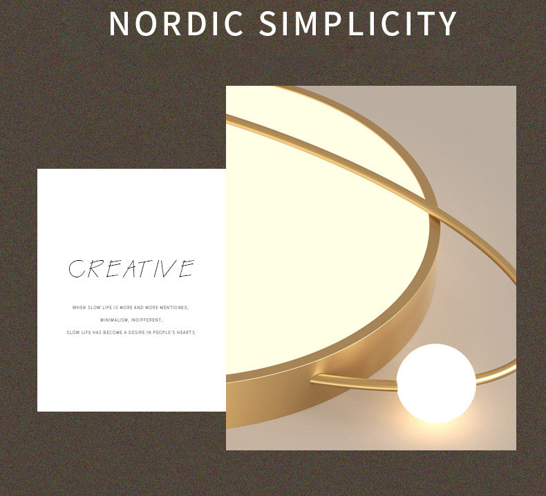 Nordic Metal Flush Mount Light Fixture Saturn Flush Mount Spotlight with White Acrylic Shade for Bedroom