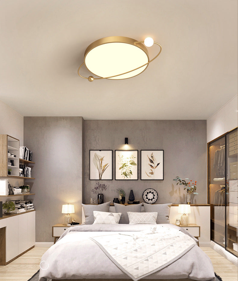 Nordic Metal Flush Mount Light Fixture Saturn Flush Mount Spotlight with White Acrylic Shade for Bedroom