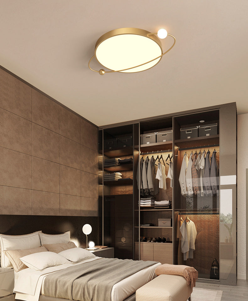 Nordic Metal Flush Mount Light Fixture Saturn Flush Mount Spotlight with White Acrylic Shade for Bedroom