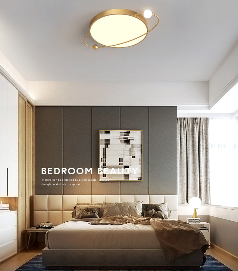 Nordic Metal Flush Mount Light Fixture Saturn Flush Mount Spotlight with White Acrylic Shade for Bedroom