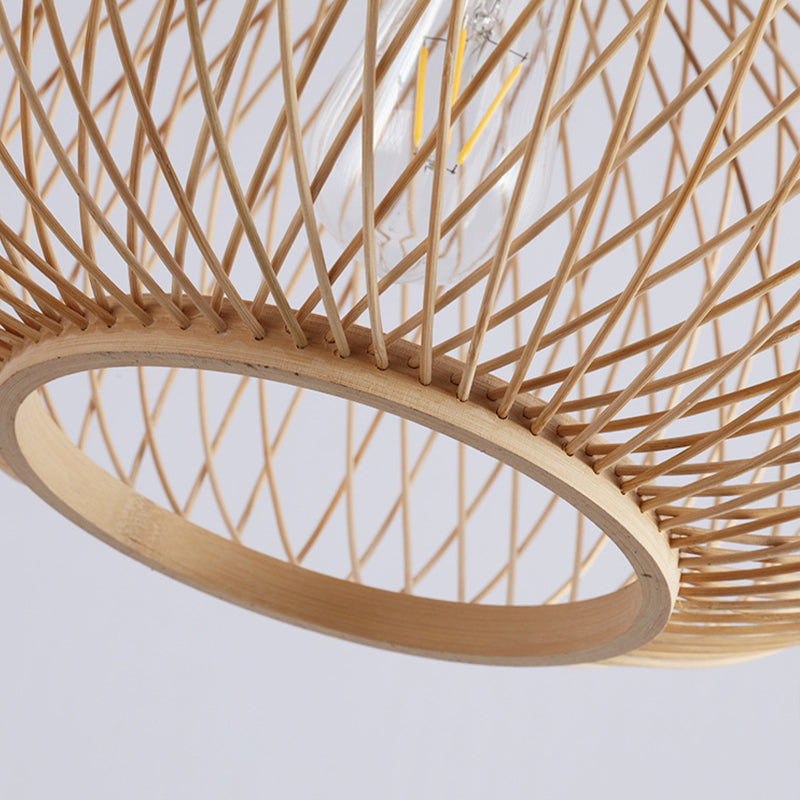 Gewebter Anhänger Beleuchtung Traditioneller Bambus 1 Glühbirne 16 "/19.5" Breites Holzhänge -Lampen -Kit