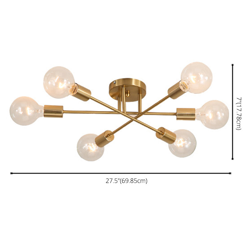 27.5 Inches Wide Bare Bulb Ceiling Lighting Fixture 6-Lights Industrial Style Simplicity Metal Semi Flush Mount Lamp
