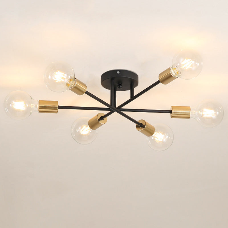 27.5 Inches Wide Bare Bulb Ceiling Lighting Fixture 6-Lights Industrial Style Simplicity Metal Semi Flush Mount Lamp