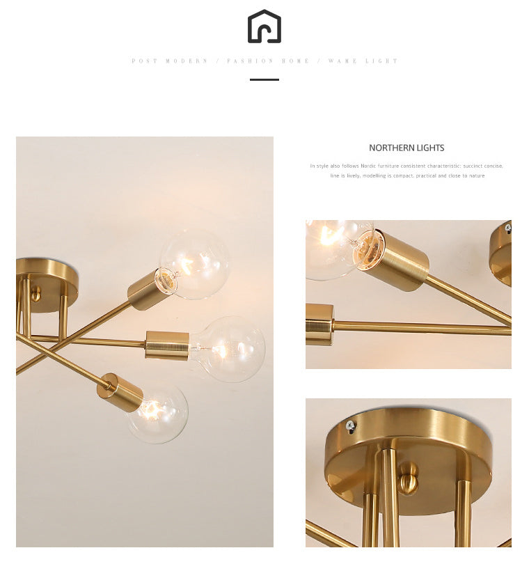 27.5 Inches Wide Bare Bulb Ceiling Lighting Fixture 6-Lights Industrial Style Simplicity Metal Semi Flush Mount Lamp