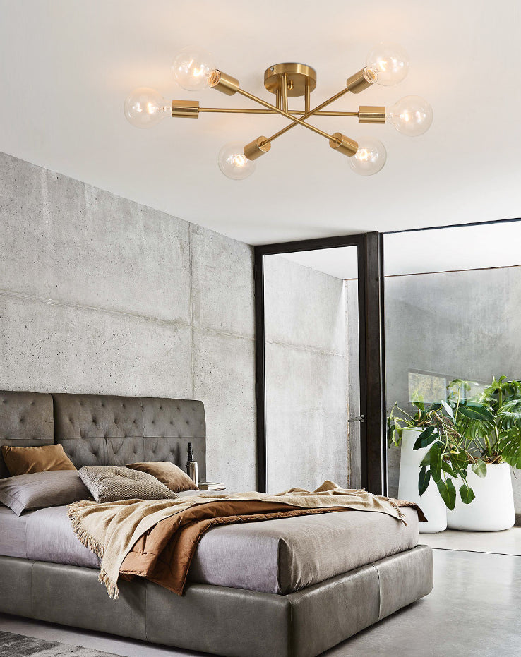 27.5 Inches Wide Bare Bulb Ceiling Lighting Fixture 6-Lights Industrial Style Simplicity Metal Semi Flush Mount Lamp