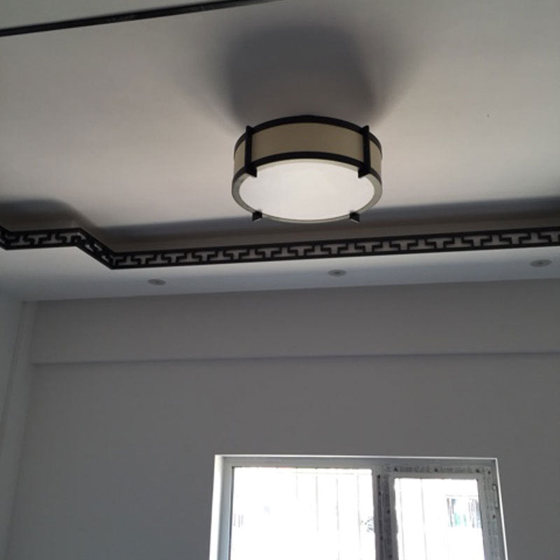 Lámpara de montaje semiempotrada de tambor negro, montaje empotrado de techo de tela minimalista moderno para sala de estar