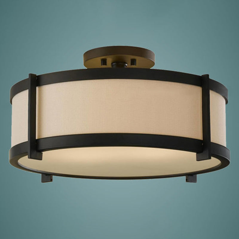 Black Drum Semi Flush Mount Light Modern Minimalist Fabric Ceiling Flush Mount for Living Room