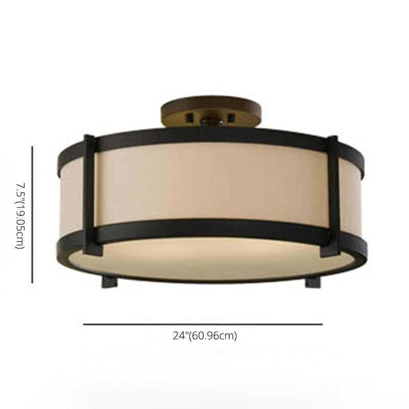 Lámpara de montaje semiempotrada de tambor negro, montaje empotrado de techo de tela minimalista moderno para sala de estar