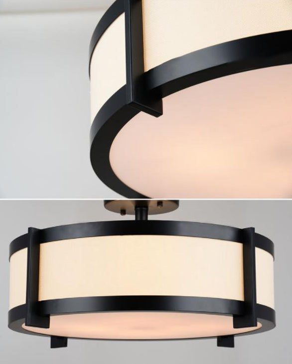 Black Drum Semi Flush Mount Light Modern Minimalist Fabric Ceiling Flush Mount for Living Room