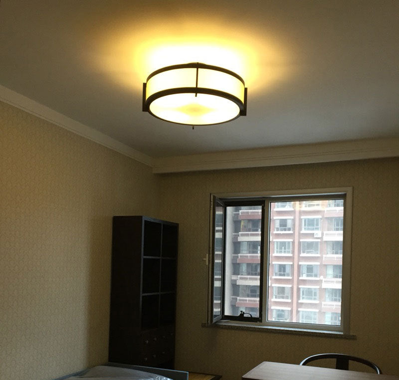 Black Drum Semi Flush Mount Light Modern Minimalist Fabric Ceiling Flush Mount for Living Room
