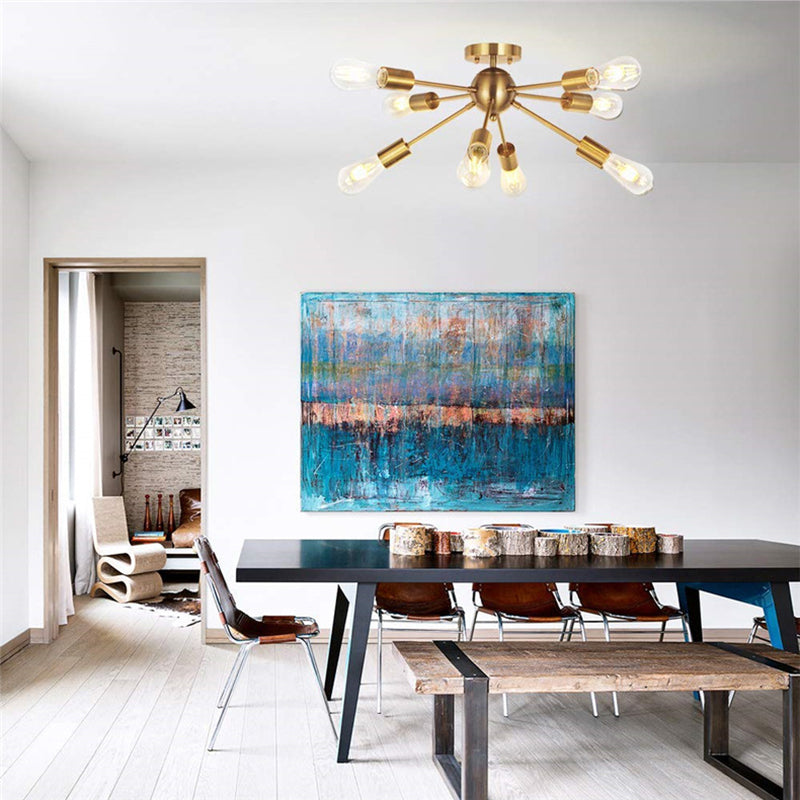 8 Light Ceiling Lighting Retro Iron Sputnik Design Semi Flush Mount Lighting for Living Room