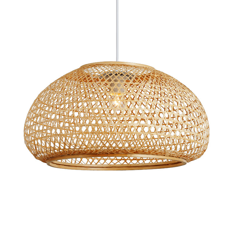 Handcrafted Suspension Pendant Contemporary Bamboo 1 Bulb Wood Hanging Light Kit, 16"/23.5" Wide