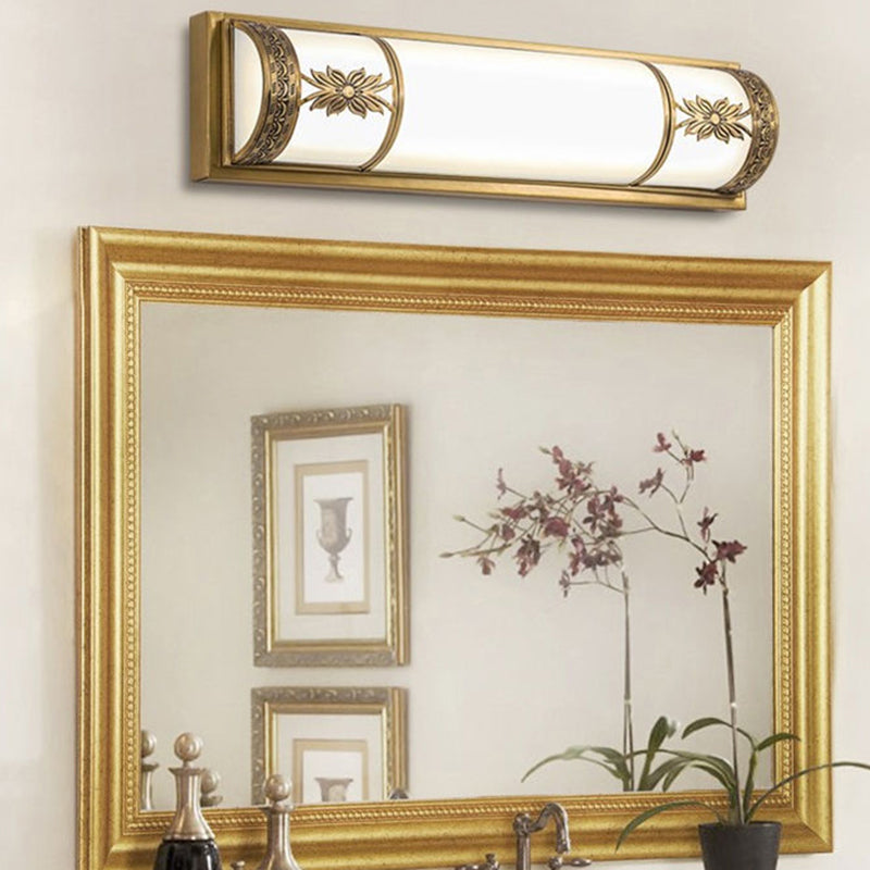 Traditional Linear Wall Mounted Lamps Milky Glass Wall Mount Light Fixture for Bathroom
