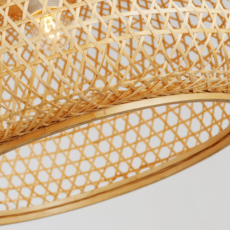 Handcrafted Suspension Pendant Contemporary Bamboo 1 Bulb Wood Hanging Light Kit, 16"/23.5" Wide