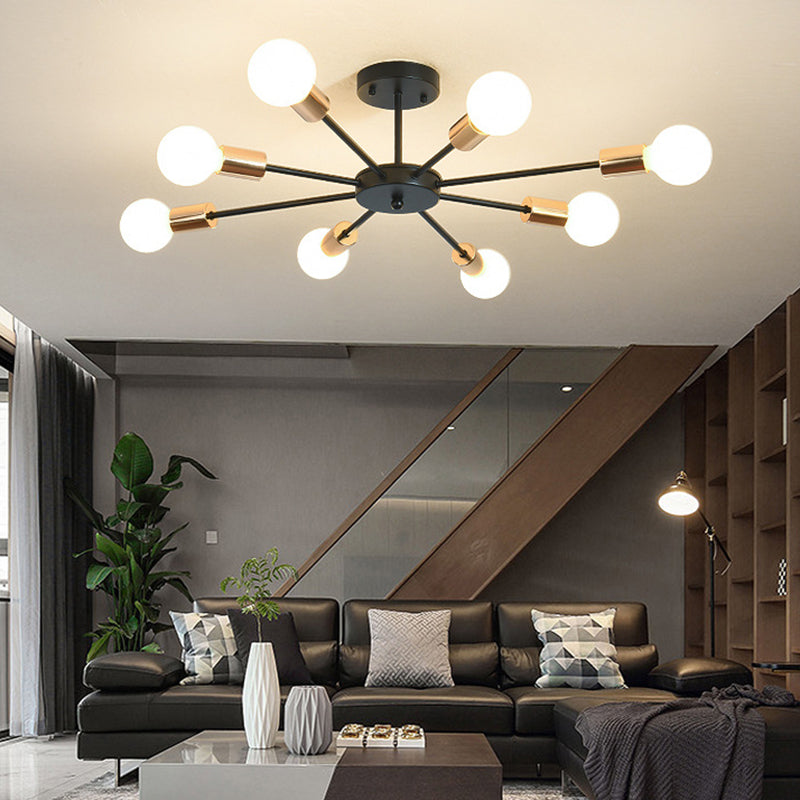 Blootgestelde metalen semi-gemonteerde verlichting Loft-stijl woonkamer semi-inbouwlamp in zwart