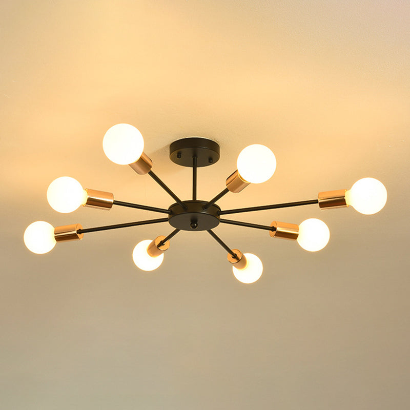 Blootgestelde metalen semi-gemonteerde verlichting Loft-stijl woonkamer semi-inbouwlamp in zwart