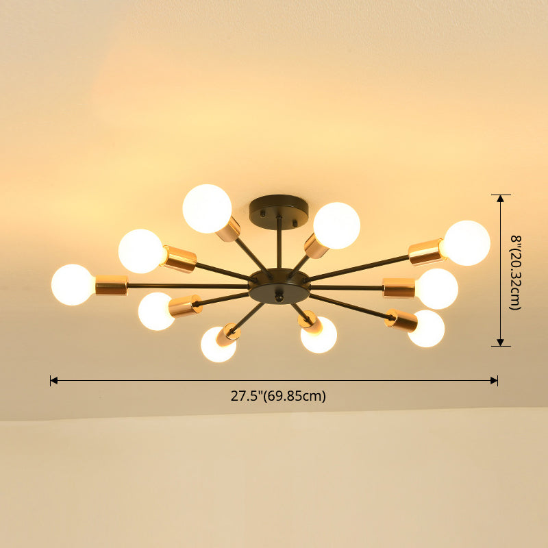 Blootgestelde metalen semi-gemonteerde verlichting Loft-stijl woonkamer semi-inbouwlamp in zwart