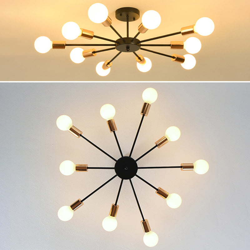 Blootgestelde metalen semi-gemonteerde verlichting Loft-stijl woonkamer semi-inbouwlamp in zwart