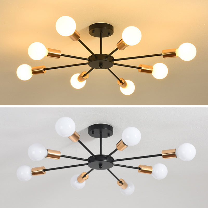 Blootgestelde metalen semi-gemonteerde verlichting Loft-stijl woonkamer semi-inbouwlamp in zwart