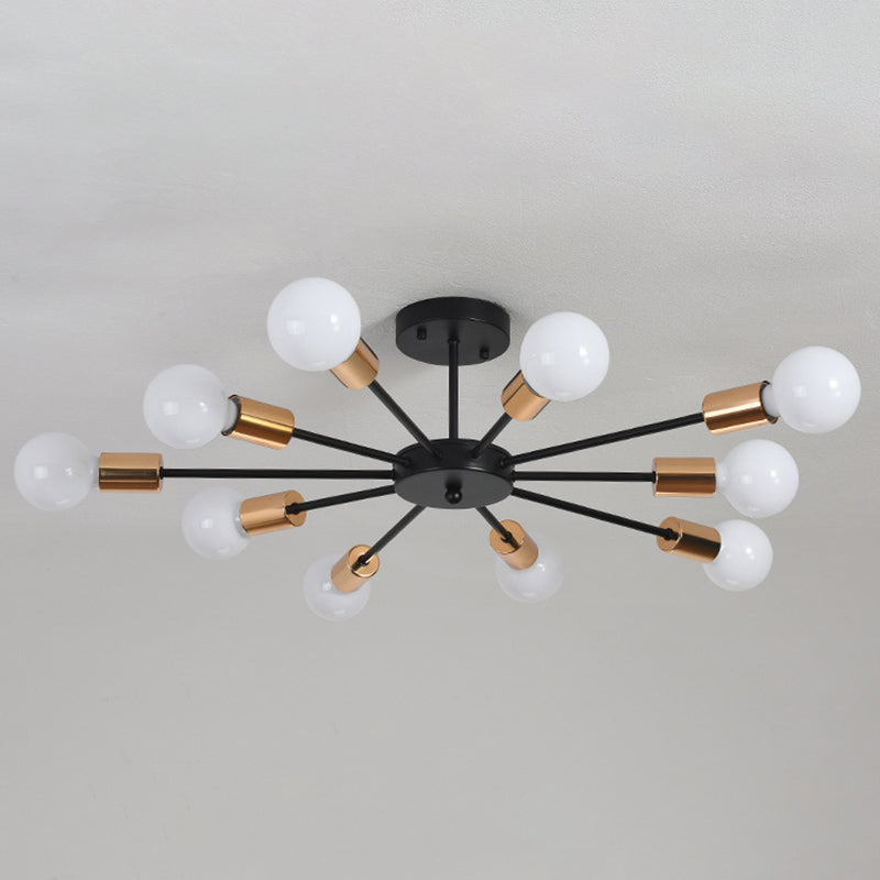 Blootgestelde metalen semi-gemonteerde verlichting Loft-stijl woonkamer semi-inbouwlamp in zwart