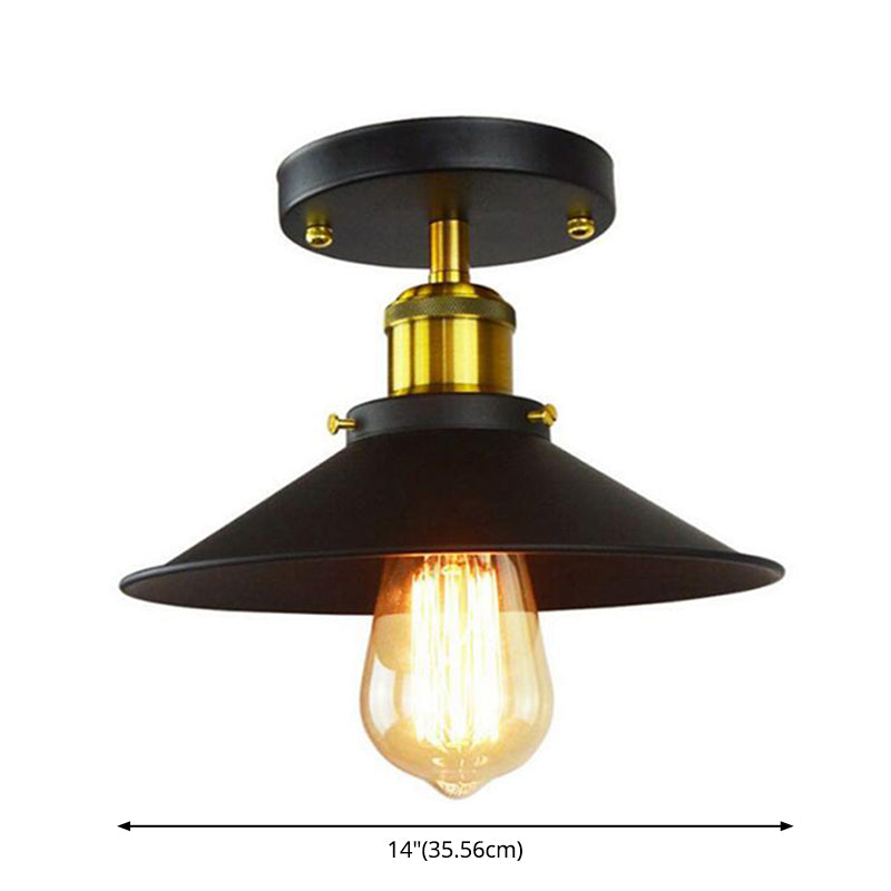 Lámpara de techo semiempotrada, lámpara de techo de montaje semiempotrado de metal con cono retro en negro