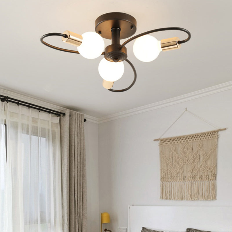 Metal Semi Flush Mount Light Vintage Black Exposed Bulb Living Room Semi Flush Light Fixture