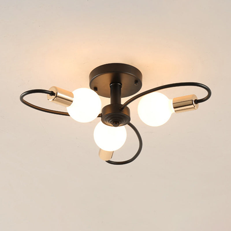 Metal Semi Flush Mount Light Vintage Black Exposed Bulb Living Room Semi Flush Light Fixture