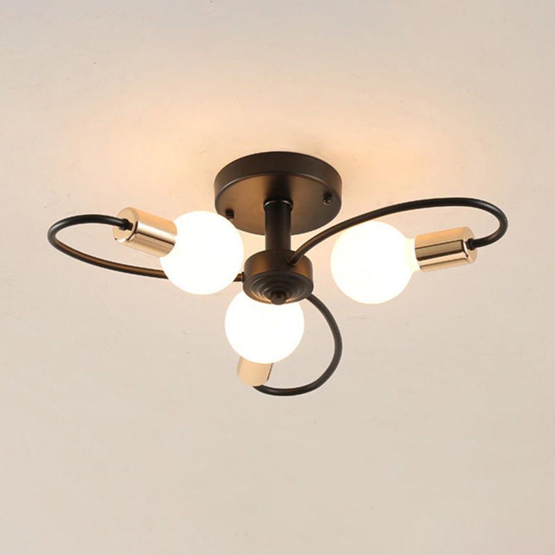Metal Semi Flush Mount Light Vintage Black Exposed Bulb Living Room Semi Flush Light Fixture