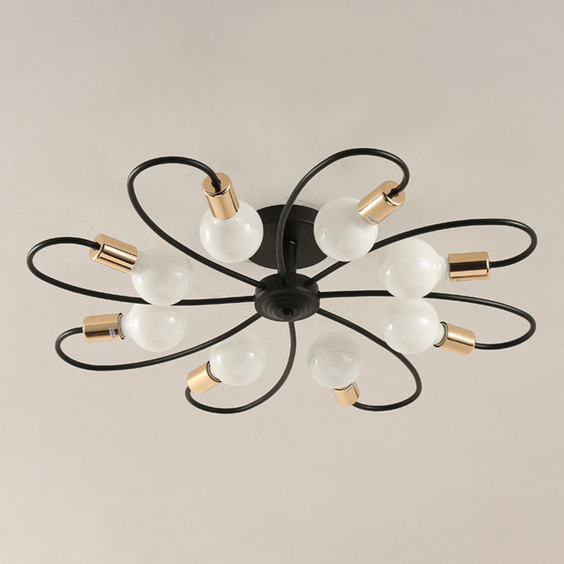 Metal Semi Flush Mount Light Vintage Black Exposed Bulb Living Room Semi Flush Light Fixture