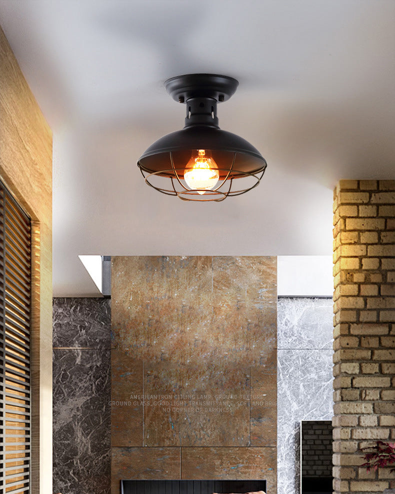 Draadkooi plafond gemonteerd armatuur retro stijl zwart metalen semi -spoelmontage licht