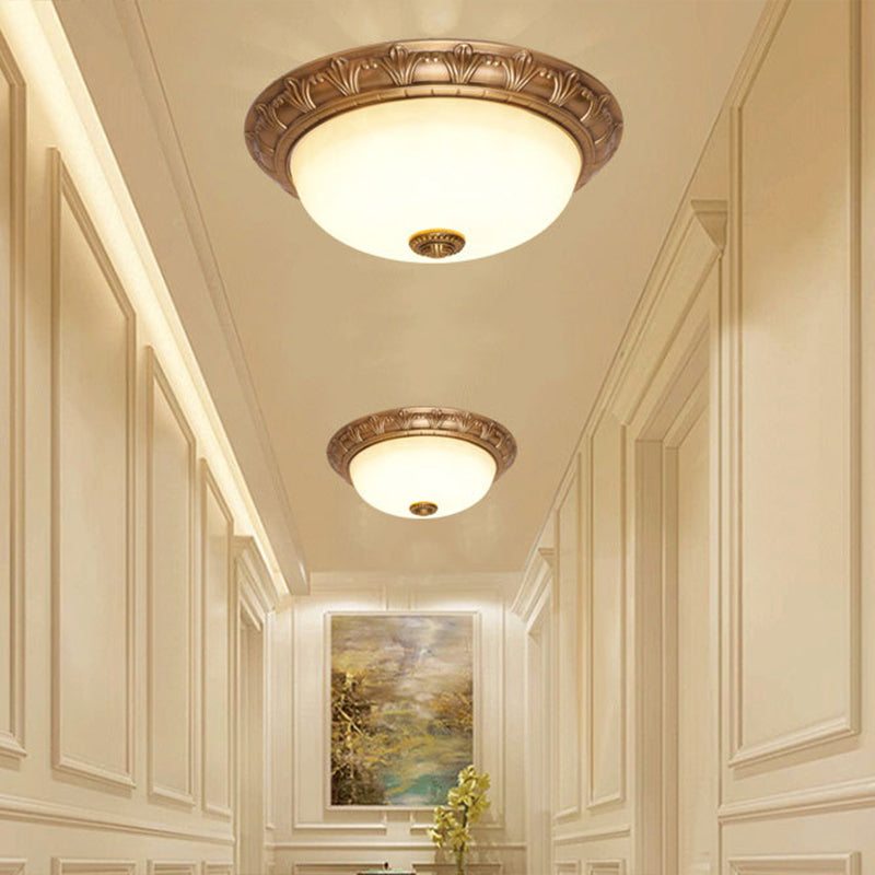 Bowl Flush Mount Light White Glass Traditional Flush Mount Spotlight for Bedroom