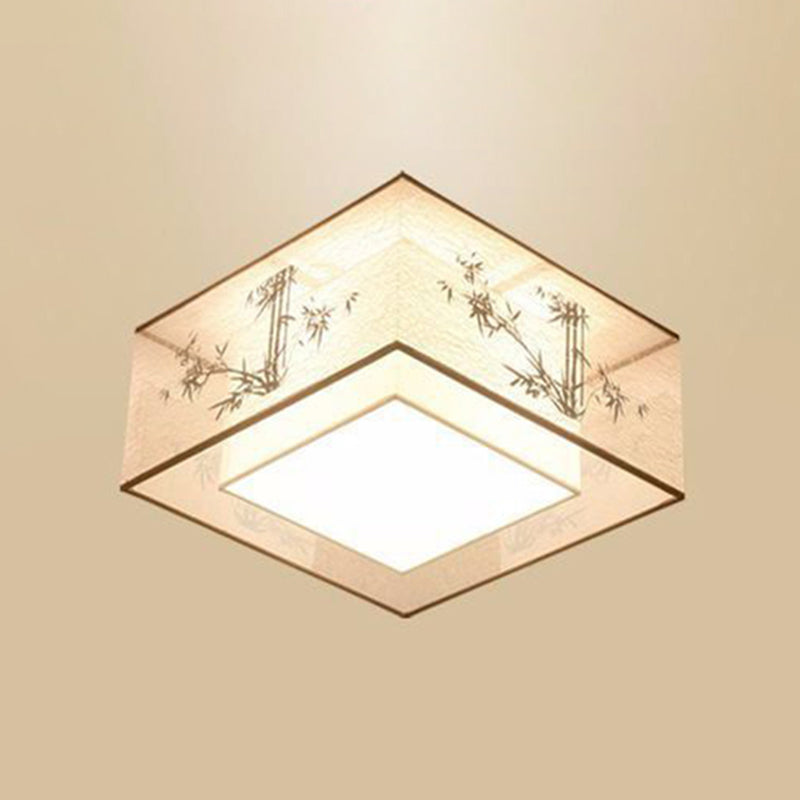 Geometric Flush Light Fabric Traditional Chinese style Flush-Mount Light Fixture for Living Room