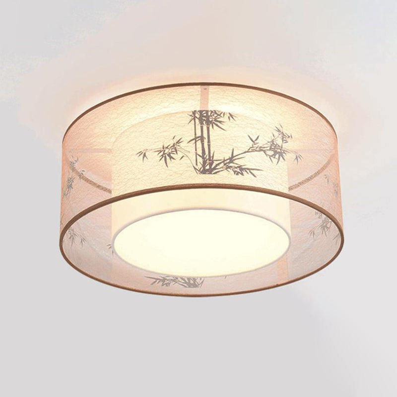 Geometric Flush Light Fabric Traditional Chinese style Flush-Mount Light Fixture for Living Room
