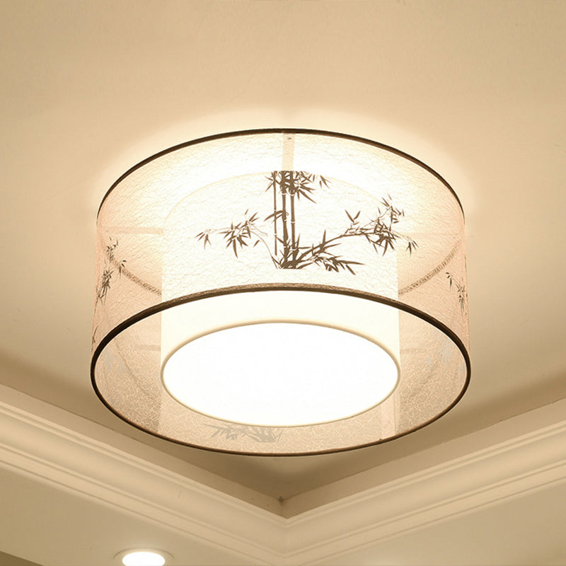 Geometric Flush Light Fabric Traditional Chinese style Flush-Mount Light Fixture for Living Room