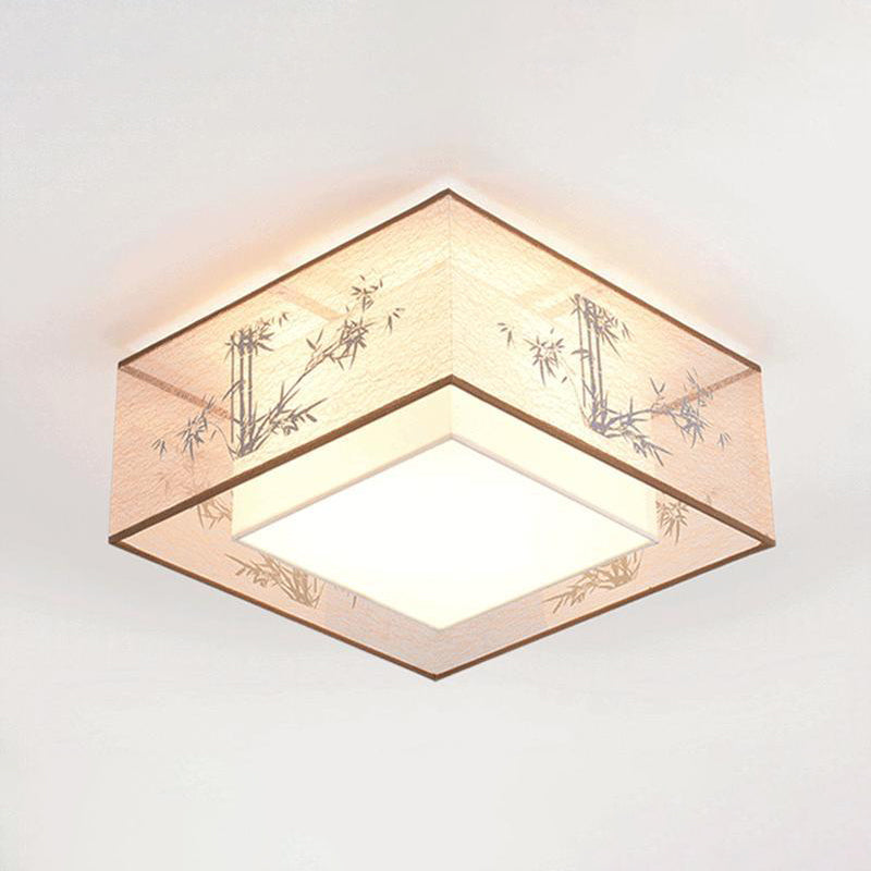 Geometric Flush Light Fabric Traditional Chinese style Flush-Mount Light Fixture for Living Room