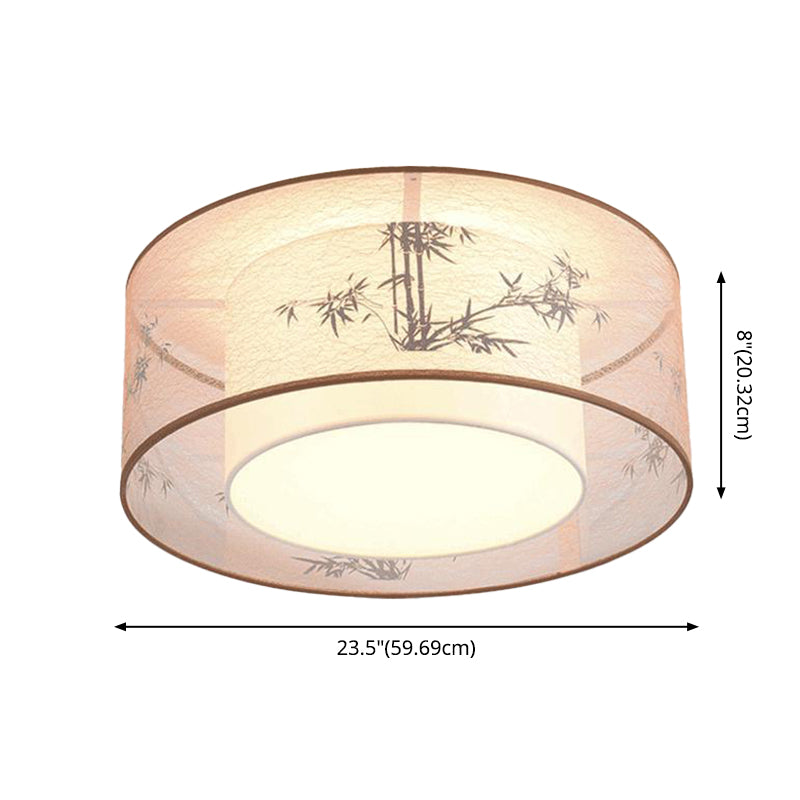 Geometric Flush Light Fabric Traditional Chinese style Flush-Mount Light Fixture for Living Room
