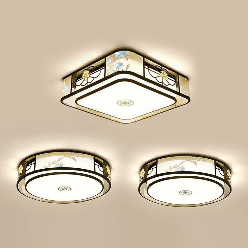 Geometrische Flush Mount Lighting Stoff Traditionelle Chinesische stil Flush Ceiling Licht-Leuchten für Schlafzimmer