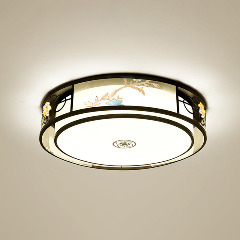 Geometrische Flush Mount Lighting Stoff Traditionelle Chinesische stil Flush Ceiling Licht-Leuchten für Schlafzimmer