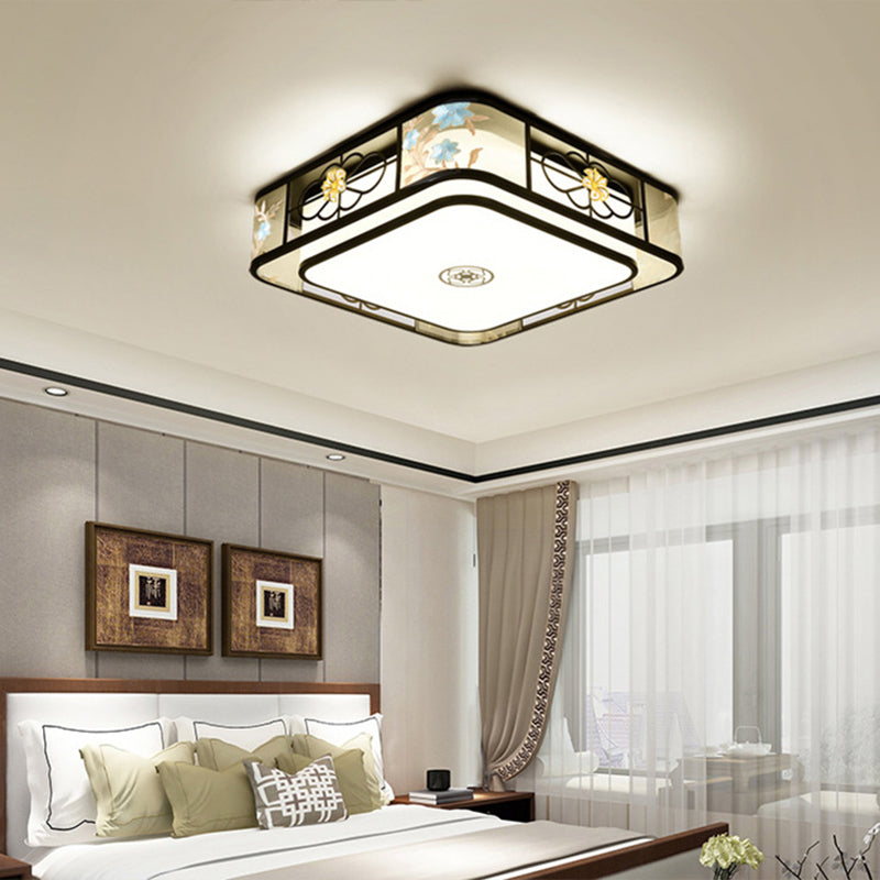 Geometrische Flush Mount Lighting Stoff Traditionelle Chinesische stil Flush Ceiling Licht-Leuchten für Schlafzimmer