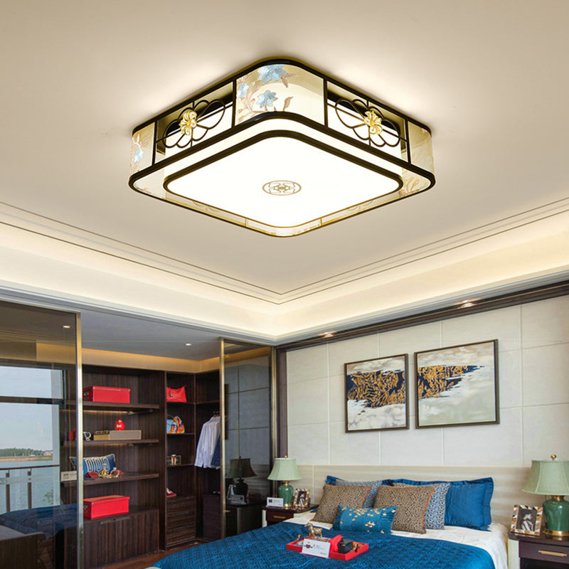 Geometric Flush Mount Lighting Fabric Traditional Chinese style Flush Ceiling Light Fixtures for Bedroom