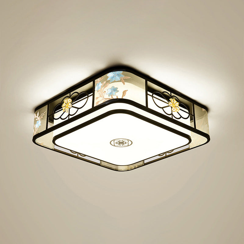 Geometrische Flush Mount Lighting Stoff Traditionelle Chinesische stil Flush Ceiling Licht-Leuchten für Schlafzimmer