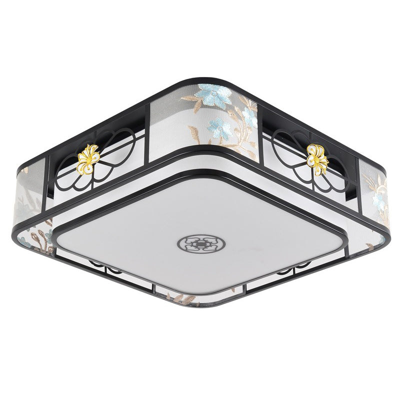 Geometrische Flush Mount Lighting Stoff Traditionelle Chinesische stil Flush Ceiling Licht-Leuchten für Schlafzimmer