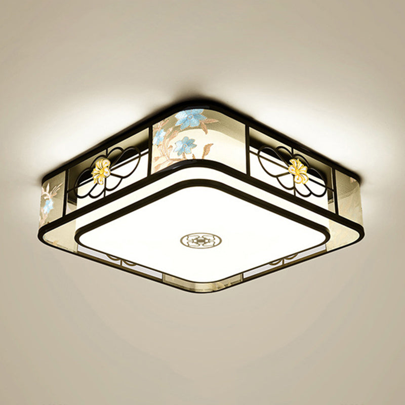 Geometrische Flush Mount Lighting Stoff Traditionelle Chinesische stil Flush Ceiling Licht-Leuchten für Schlafzimmer