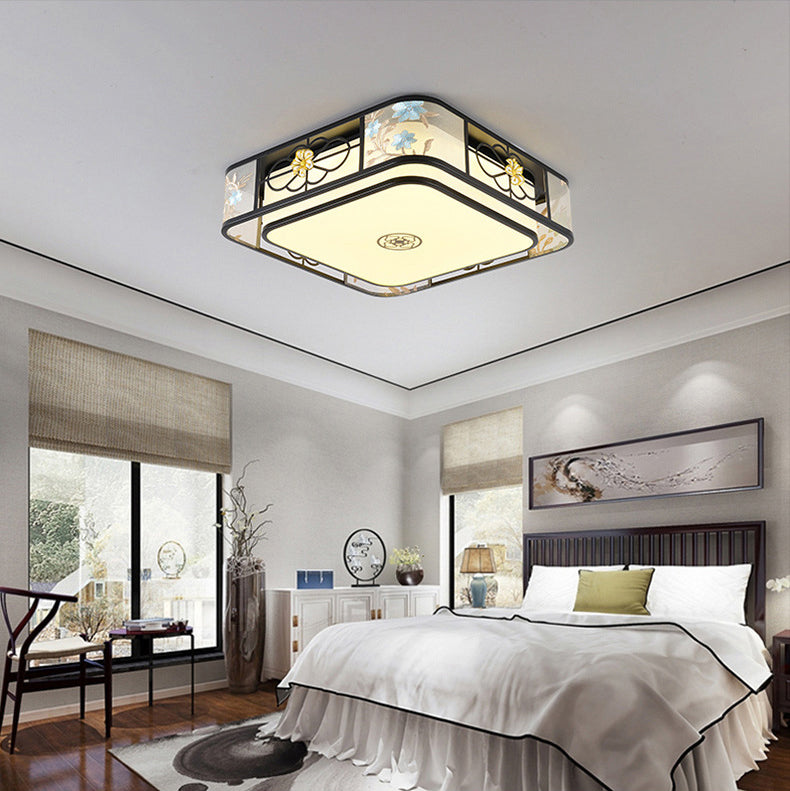Geometrische Flush Mount Lighting Stoff Traditionelle Chinesische stil Flush Ceiling Licht-Leuchten für Schlafzimmer