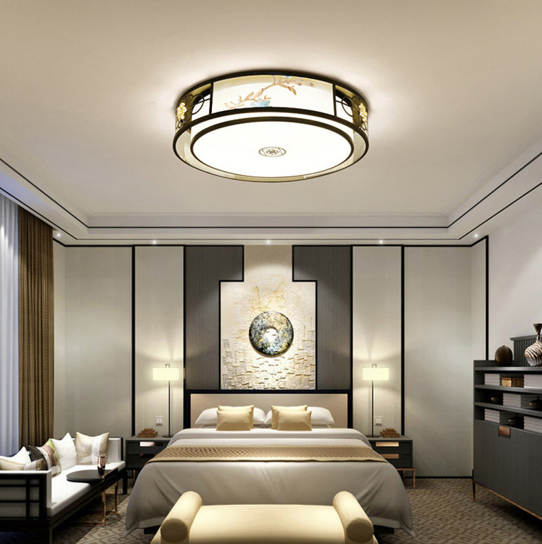 Geometrische Flush Mount Lighting Stoff Traditionelle Chinesische stil Flush Ceiling Licht-Leuchten für Schlafzimmer