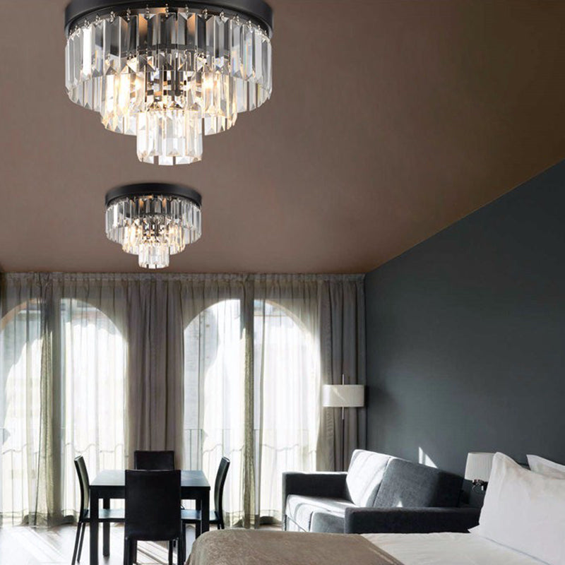 Ronde Flush Mount Licht Modern Minimalist 3-Tier Prismatic Crystal Slaapkamer Plafond Flush Mount