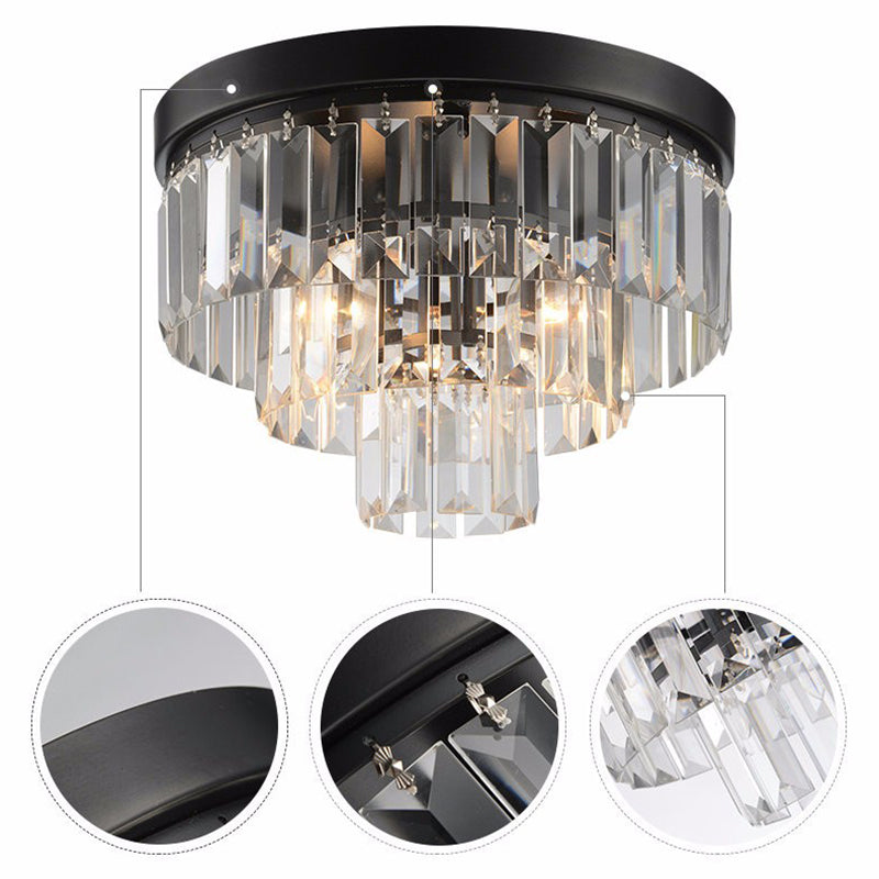 Ronde Flush Mount Licht Modern Minimalist 3-Tier Prismatic Crystal Slaapkamer Plafond Flush Mount