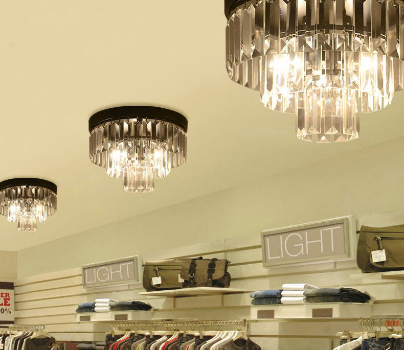 Ronde Flush Mount Licht Modern Minimalist 3-Tier Prismatic Crystal Slaapkamer Plafond Flush Mount