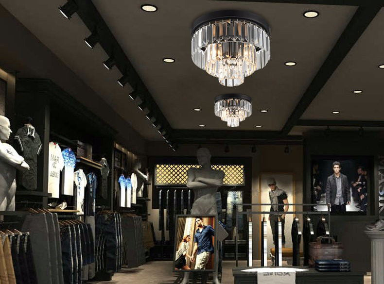 Ronde Flush Mount Licht Modern Minimalist 3-Tier Prismatic Crystal Slaapkamer Plafond Flush Mount