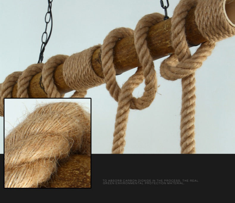 Rope Cage Shade Island Light Fixture Retro Style Restaurant Chandelier Light Fixture in Beige